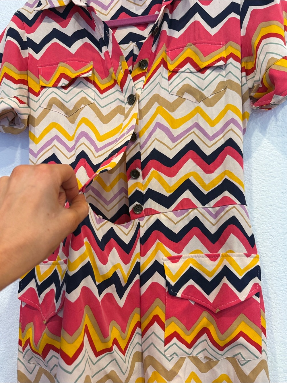 Diane Von Furstenberg Chevron Short Sleeve Mini Dress in Red, Yellow & Black - Picture 5 of 7